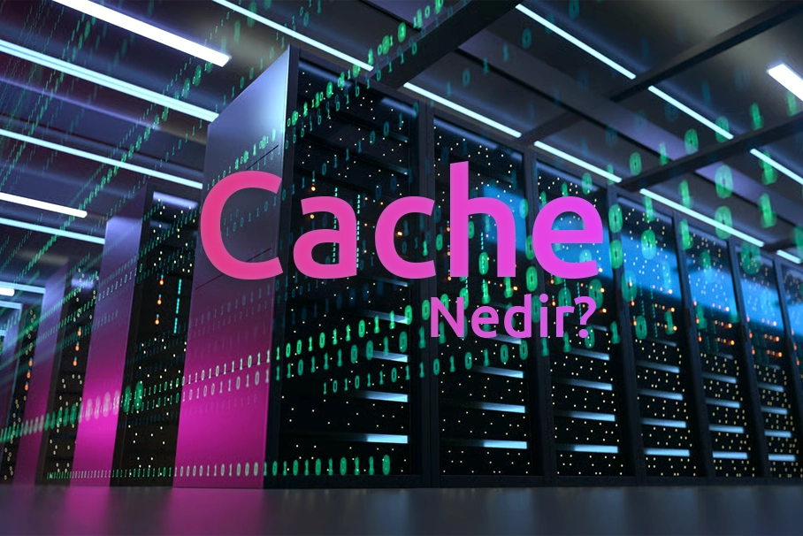 Browser Cache Nedir başlığını temsil eden, tarayıcıda önbellek mekanizmasını gösteren illüstrasyon