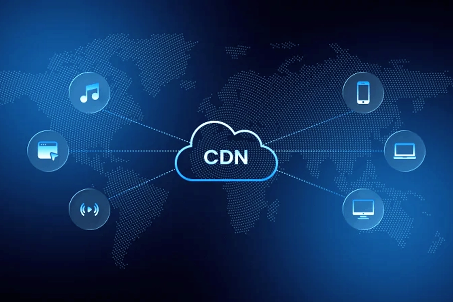 CDN Nedir başlığını temsil eden, dünya üzerinde dağıtılmış sunucu noktalarını gösteren şematik görsel
