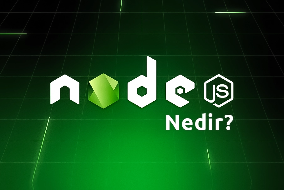 Node.js logosu ve sunucu mimarisini gösteren şema