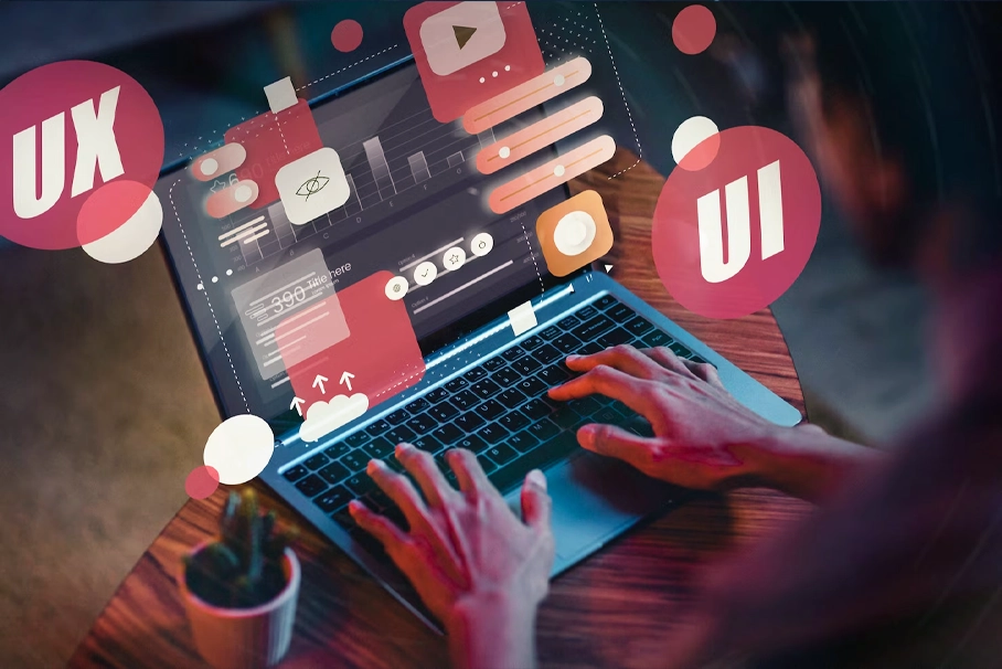 Web Tasarım Nedir başlığını temsil eden, kullanıcı deneyimi ve tasarım trendlerini simgeleyen, yaratıcı bir görsel